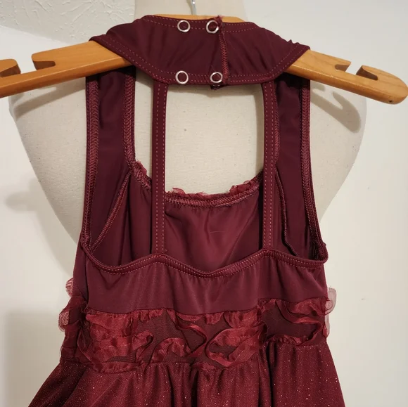 Weissman Girls Maroon Glitter Halter Dress Dance Costume || Large - Picture 5 of 11